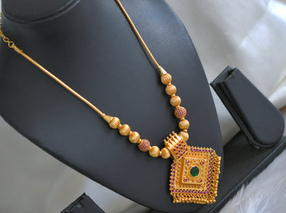 Gold tone Kerala style Pink-Green stone kodi necklace dj-43051