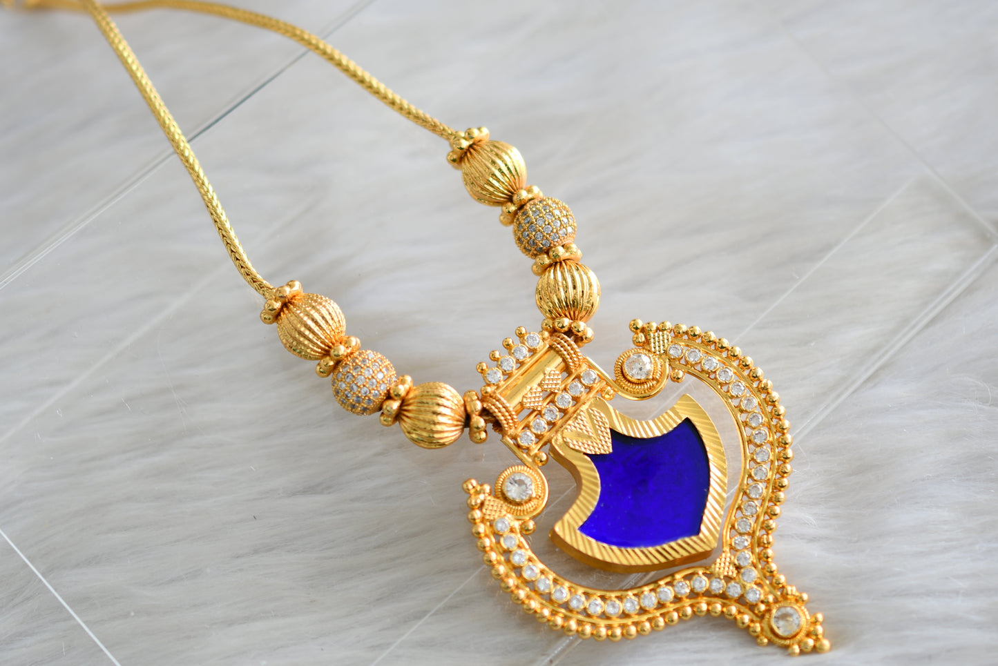 Gold tone Kerala style Blue palakka kodi necklace dj-43052