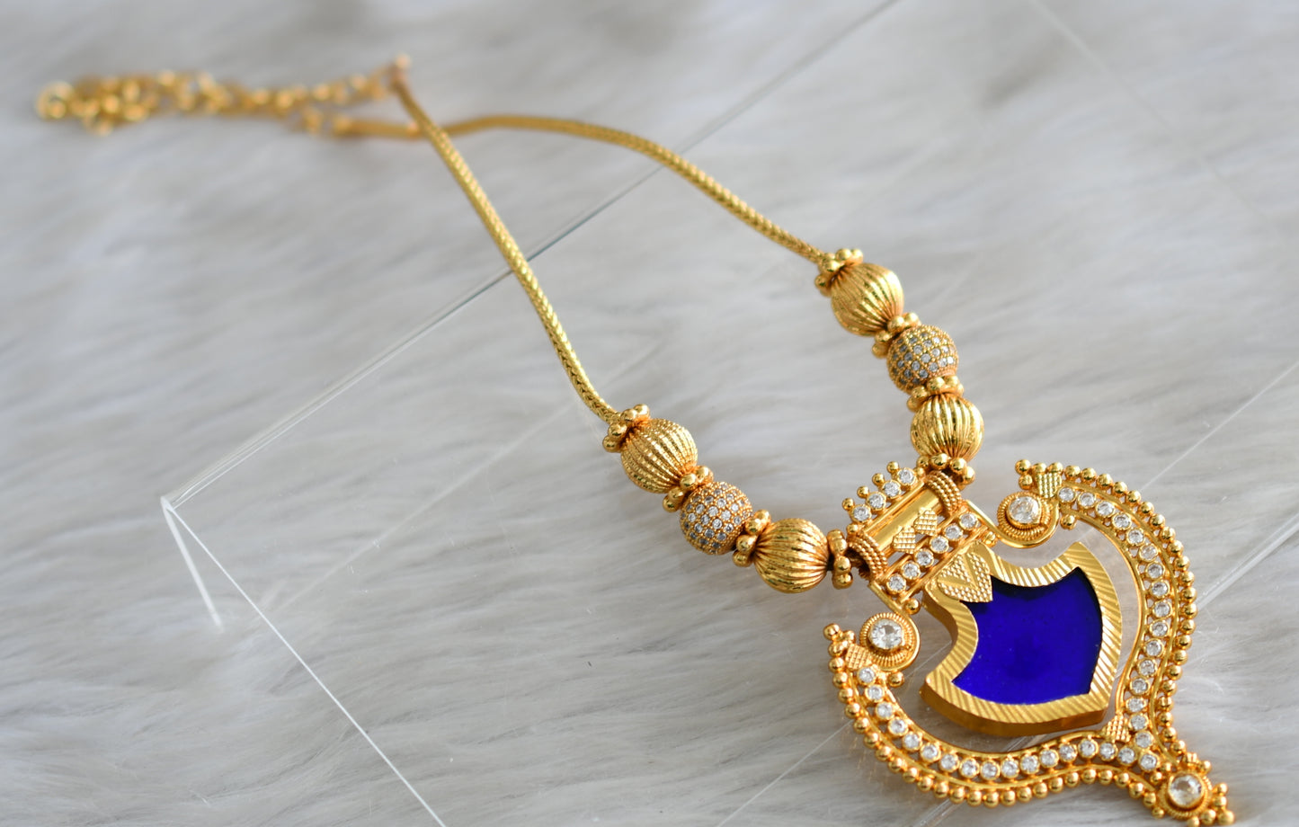 Gold tone Kerala style Blue palakka kodi necklace dj-43052