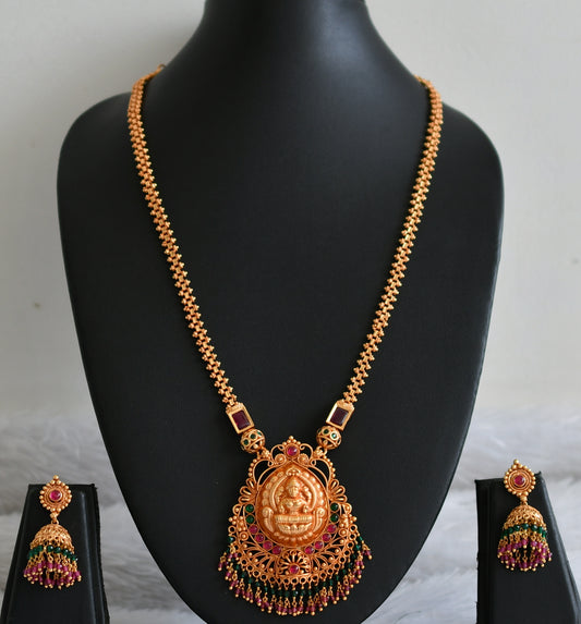 Gheru finish kemp-green cluster lakshmi necklace set dj-47941