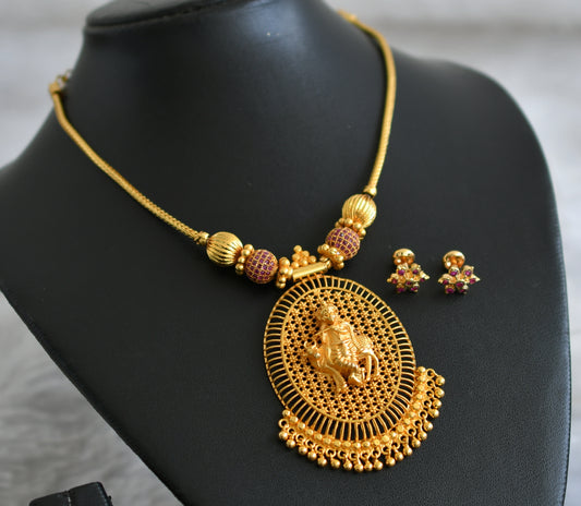 Gold tone ruby stone ball krishna kodi necklace set dj-47943