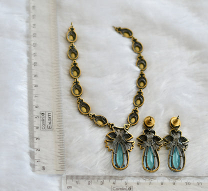 Antique cz blue-white peacock victorian necklace set dj-46342