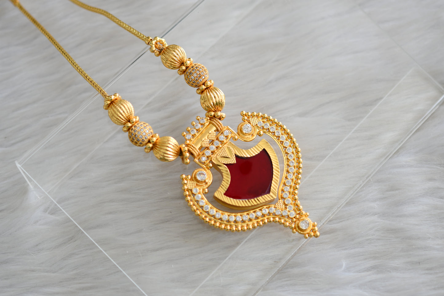 Gold tone Kerala style Red palakka kodi necklace dj-43053