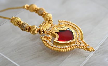 Gold tone Kerala style Red palakka kodi necklace dj-43053