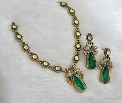 Antique cz green-white peacock victorian necklace set dj-46341