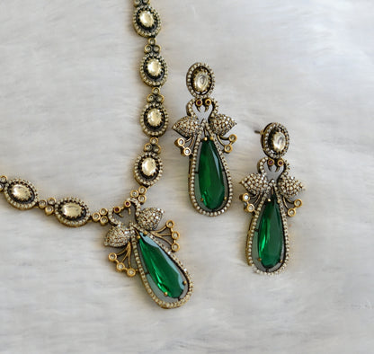 Antique cz green-white peacock victorian necklace set dj-46341