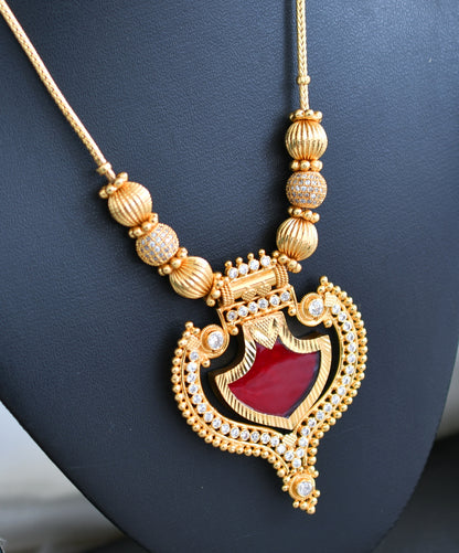 Gold tone Kerala style Red palakka kodi necklace dj-43053