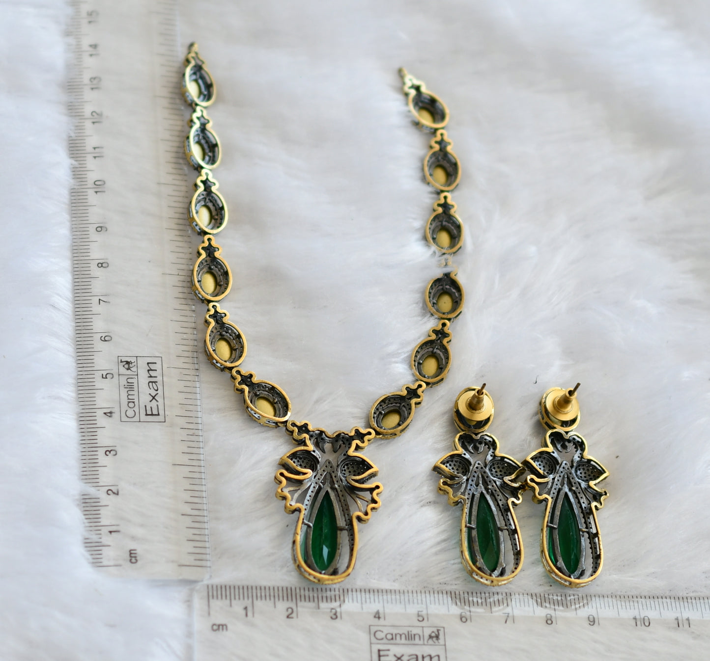 Antique cz green-white peacock victorian necklace set dj-46341