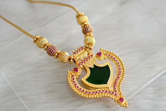 Gold tone Kerala style Pink-green palakka kodi necklace dj-43054