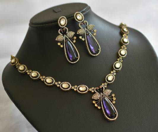Antique cz purple-white peacock victorian necklace set dj-46343