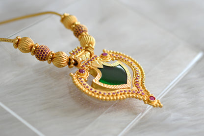 Gold tone Kerala style Pink-green palakka kodi necklace dj-43054