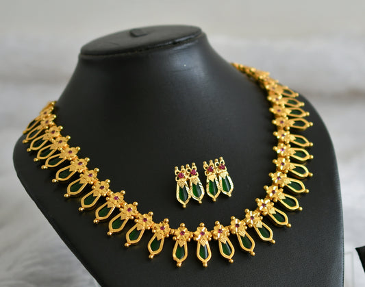 Gold tone pimk-green kerala style nagapadam necklace set  dj-47945