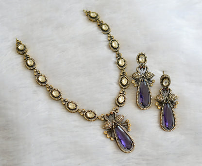 Antique cz purple-white peacock victorian necklace set dj-46343