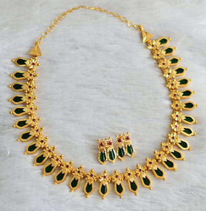 Gold tone pimk-green kerala style nagapadam necklace set  dj-47945