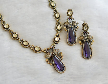 Antique cz purple-white peacock victorian necklace set dj-46343