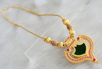 Gold tone Kerala style Pink-green palakka kodi necklace dj-43054