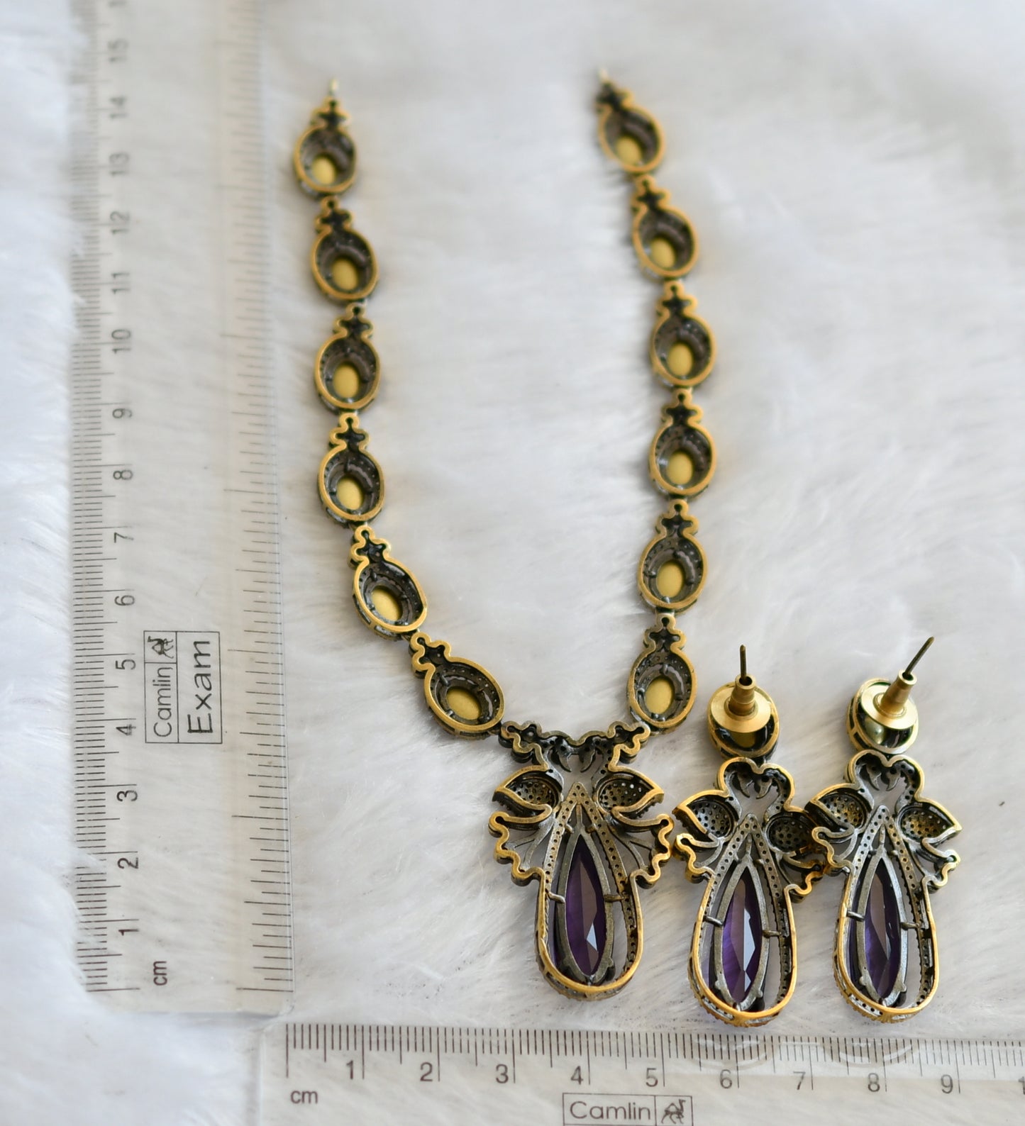 Antique cz purple-white peacock victorian necklace set dj-46343