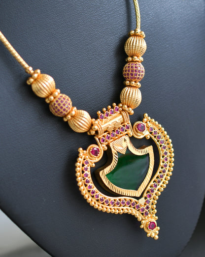 Gold tone Kerala style Pink-green palakka kodi necklace dj-43054