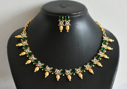 Gold tone bottle green-white oval stone necklace set dj-49873