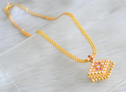 Gold tone white-pink pathakkam necklace dj-43055