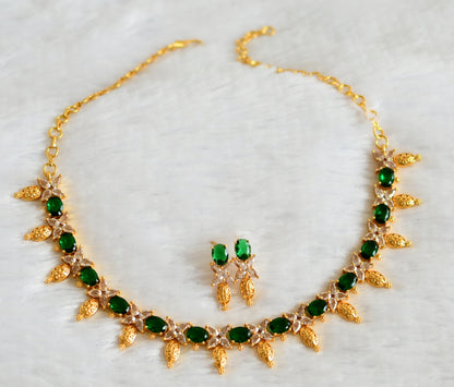Gold tone bottle green-white oval stone necklace set dj-49873