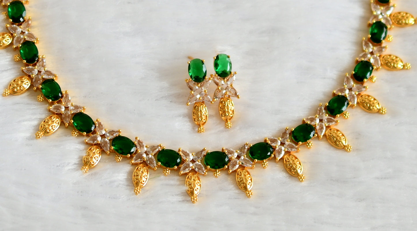 Gold tone bottle green-white oval stone necklace set dj-49873