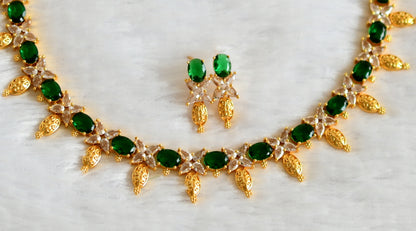 Gold tone bottle green-white oval stone necklace set dj-49873