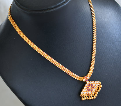 Gold tone white-pink pathakkam necklace dj-43055