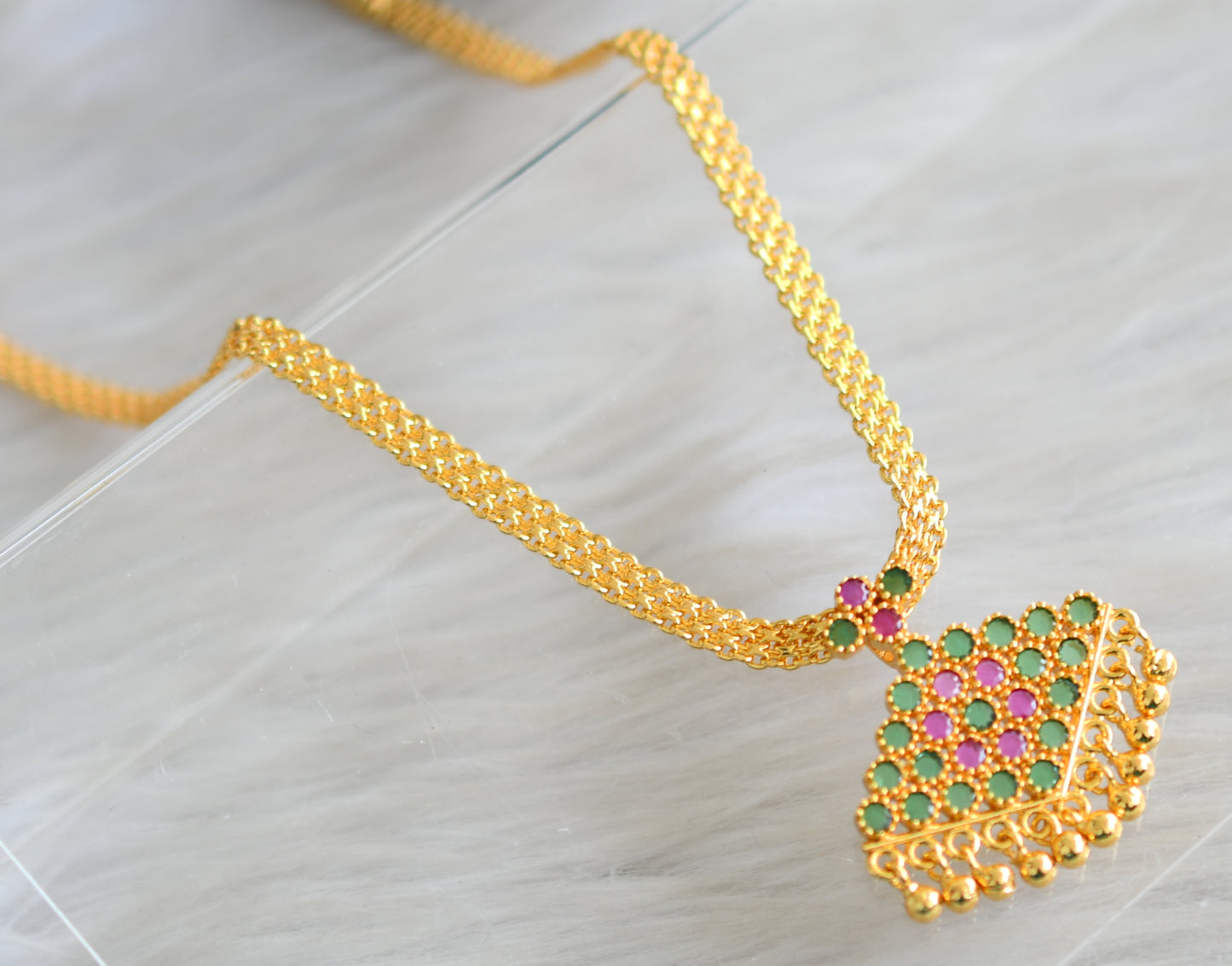 Gold tone green-pink pathakkam necklace dj-43056