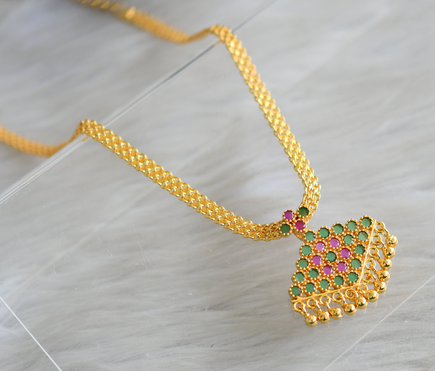 Gold tone green-pink pathakkam necklace dj-43056