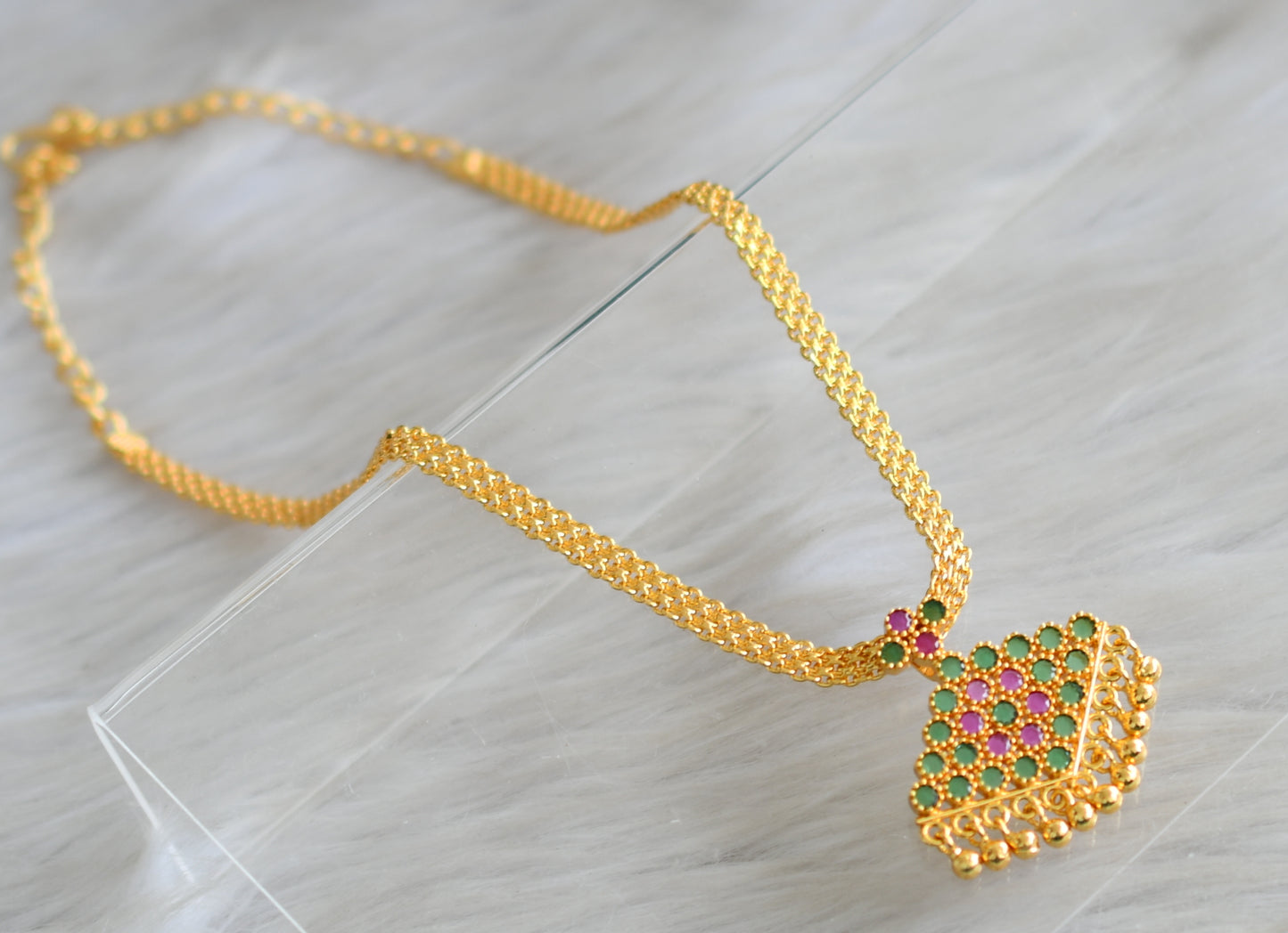 Gold tone green-pink pathakkam necklace dj-43056