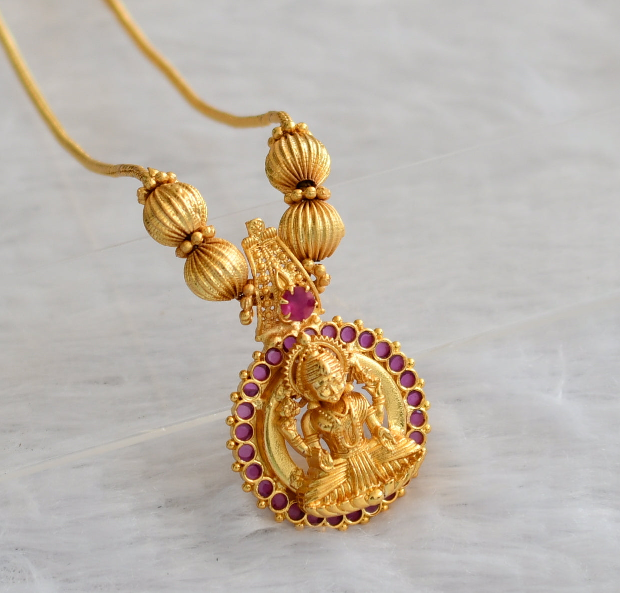Gold tone ruby kerala style lakshmi kodi necklace dj-46349