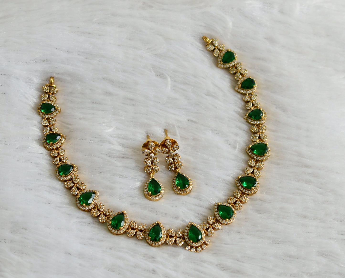 Matte finish cz green tilak stone necklace set dj-47972