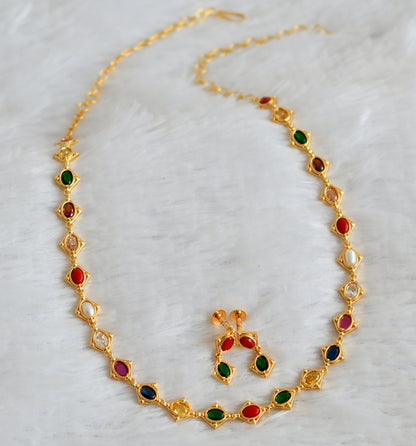 Gold tone navarathna oval stone necklace set dj-49874