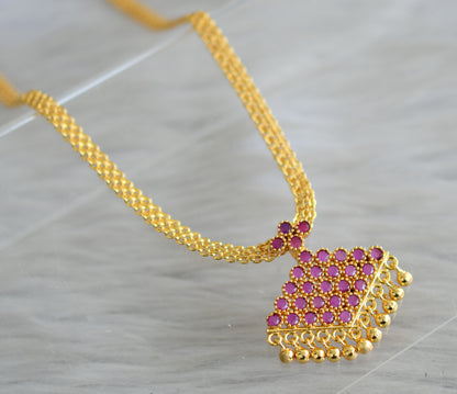 Gold tone Kerala style ruby pathakkam necklace dj-43060