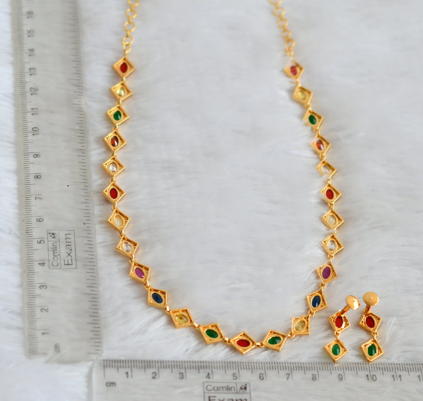 Gold tone navarathna oval stone necklace set dj-49874