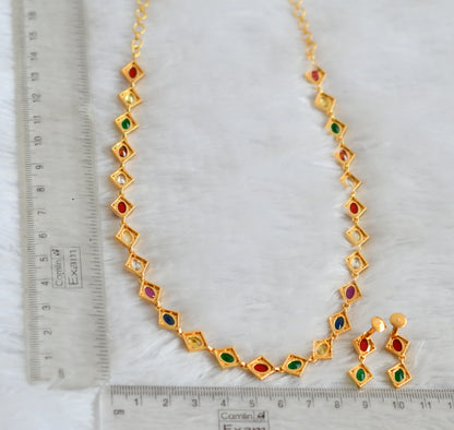 Gold tone navarathna oval stone necklace set dj-49874