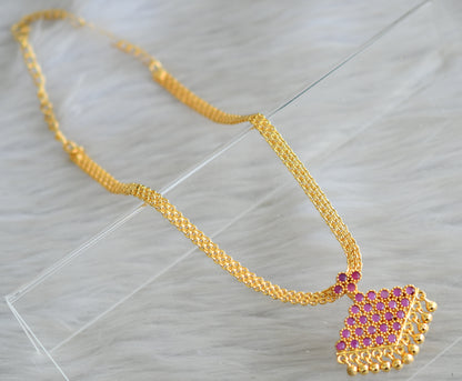 Gold tone Kerala style ruby pathakkam necklace dj-43060