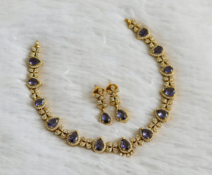 Matte finish cz purple thilak stone necklace set dj-47968