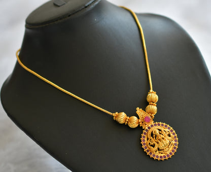 Gold tone ruby kerala style lakshmi peacock kodi necklace dj-46352