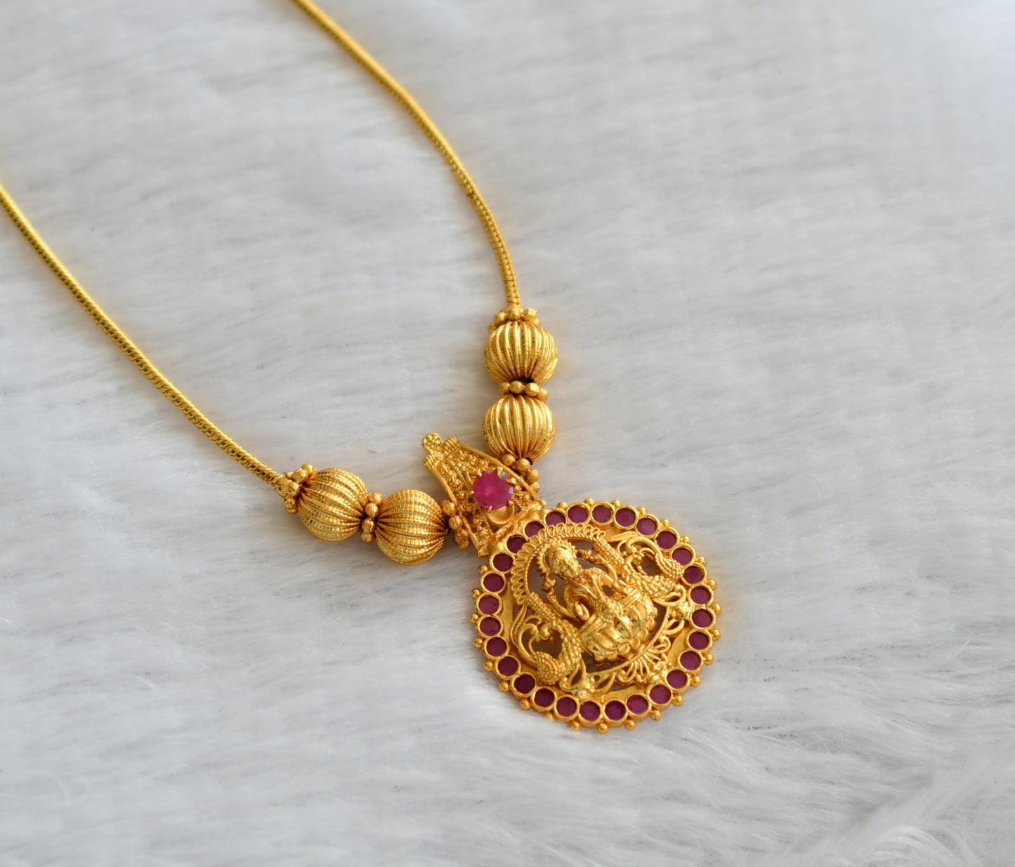 Gold tone ruby kerala style lakshmi peacock kodi necklace dj-46352