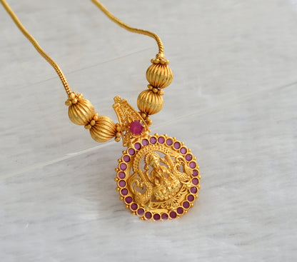 Gold tone ruby kerala style lakshmi peacock kodi necklace dj-46352