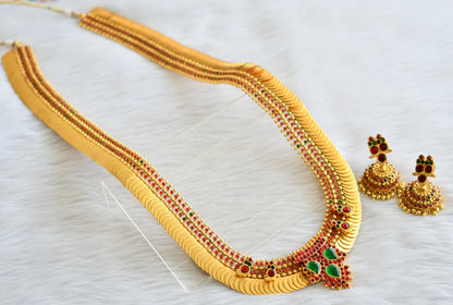 Gold tone kemp-green lakshmi coin mango haar set dj-44558