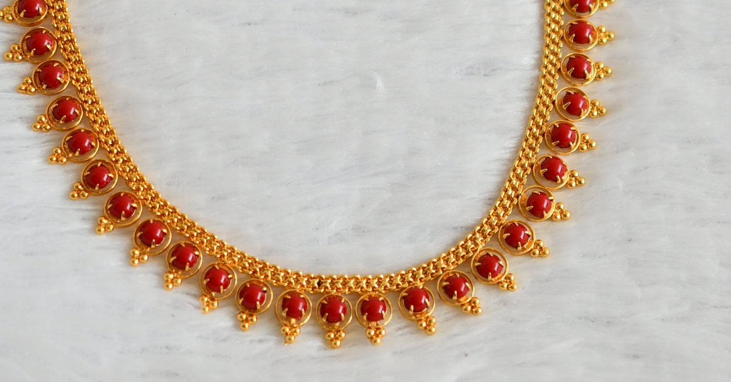 Gold tone South Indian style  coral necklace dj-49875