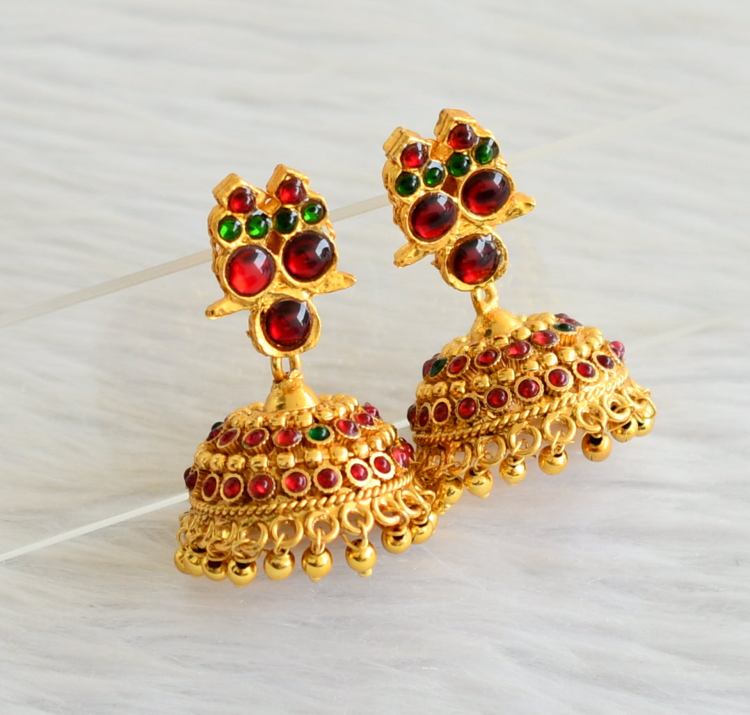 Gold tone kemp-green lakshmi coin mango haar set dj-44558