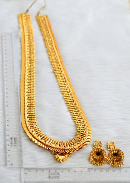 Gold tone kemp-green lakshmi coin mango haar set dj-44558