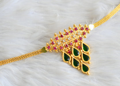 Gold tone Kerala style pink-green gopi choker necklace dj-43062