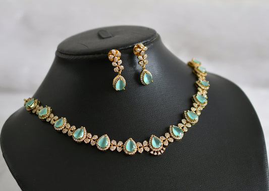 Matte finish cz sea green tilak stone necklace set dj-47970