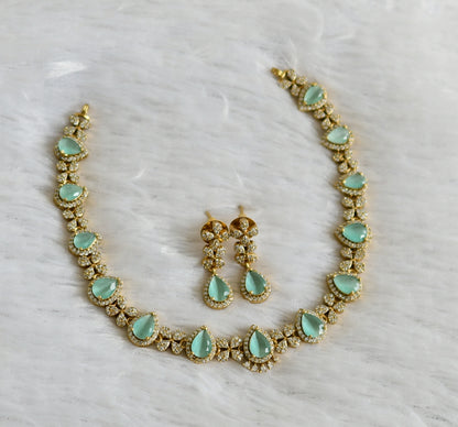 Matte finish cz sea green tilak stone necklace set dj-47970