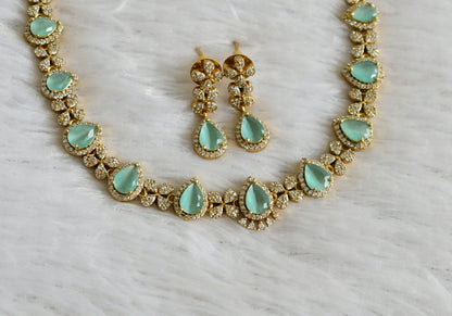 Matte finish cz sea green tilak stone necklace set dj-47970